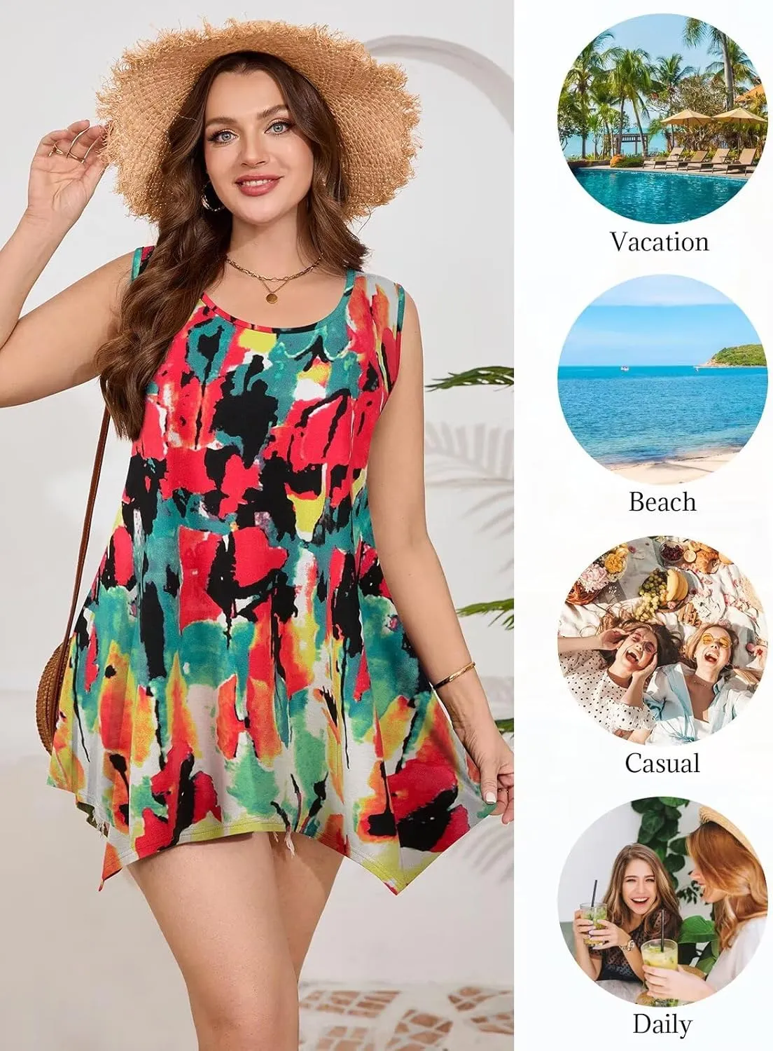 BELAROI Womens Plus Size Tank Tops Summer Sleeveless Scoop Neck Tunic Shirts Casual Loose T-Shirts Blouse