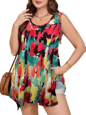 BELAROI Womens Plus Size Tank Tops Summer Sleeveless Scoop Neck Tunic Shirts Casual Loose T-Shirts Blouse