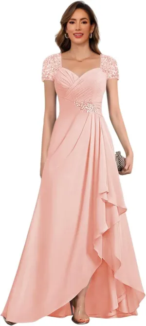 BITALY Mother of The Bride Dresses for Women Chiffon Beaded Formal Wedding Party Dress