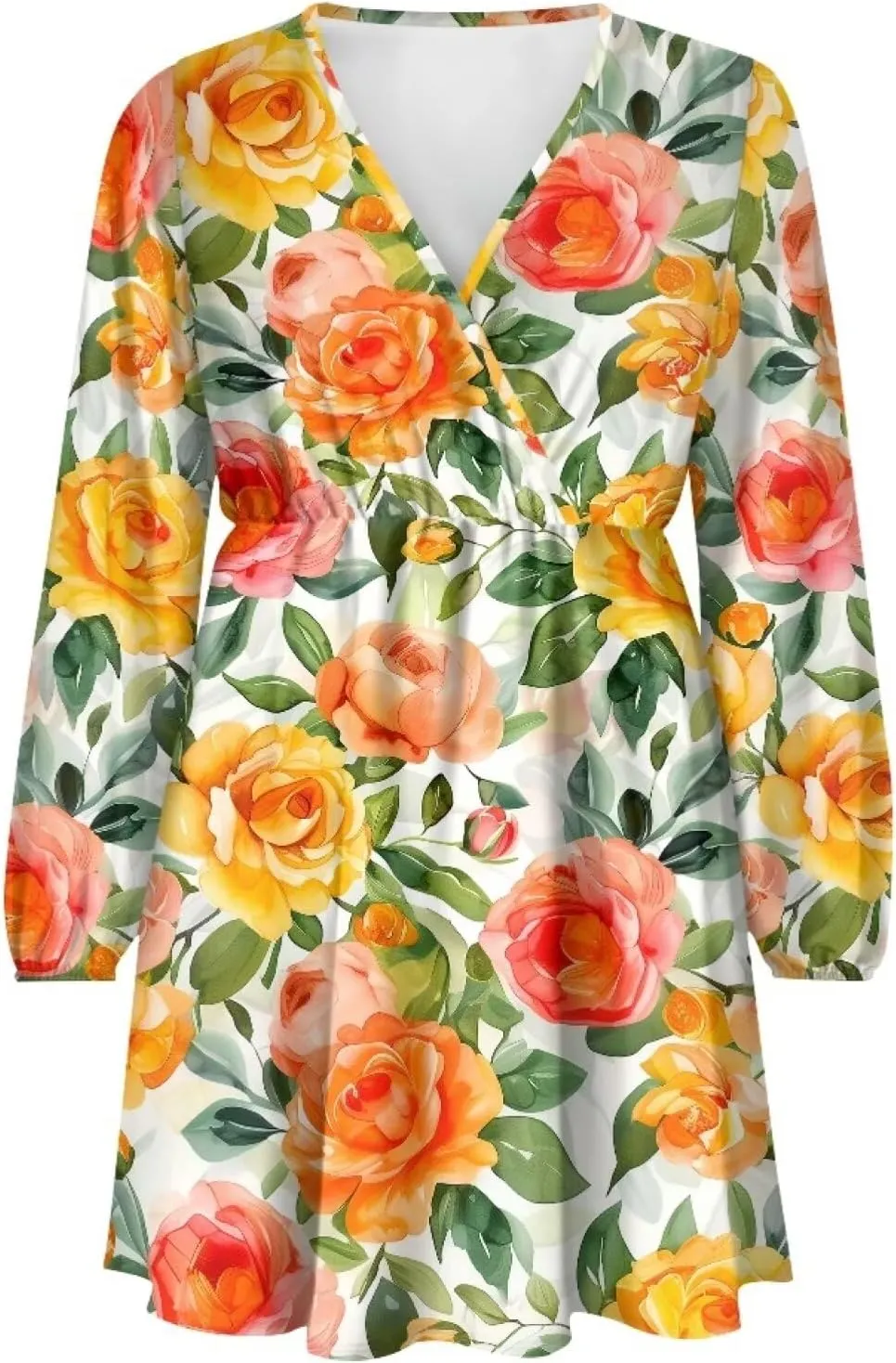 Biyejit Casual Tunic Dress for Women V Neck Ruffle Long Sleeve Dresses Loose Flowy Beach Cover Up Swing Dress