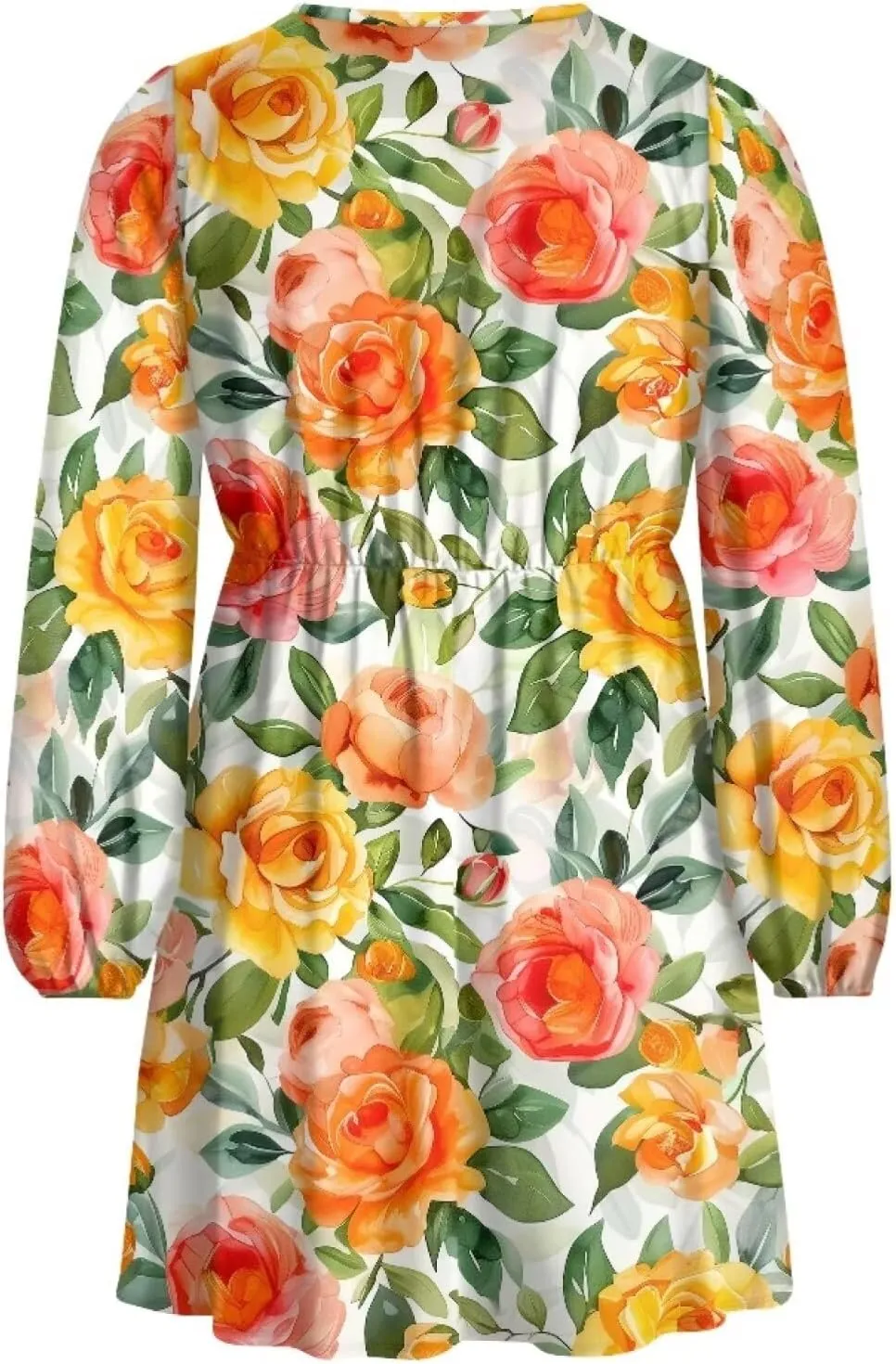 Biyejit Casual Tunic Dress for Women V Neck Ruffle Long Sleeve Dresses Loose Flowy Beach Cover Up Swing Dress