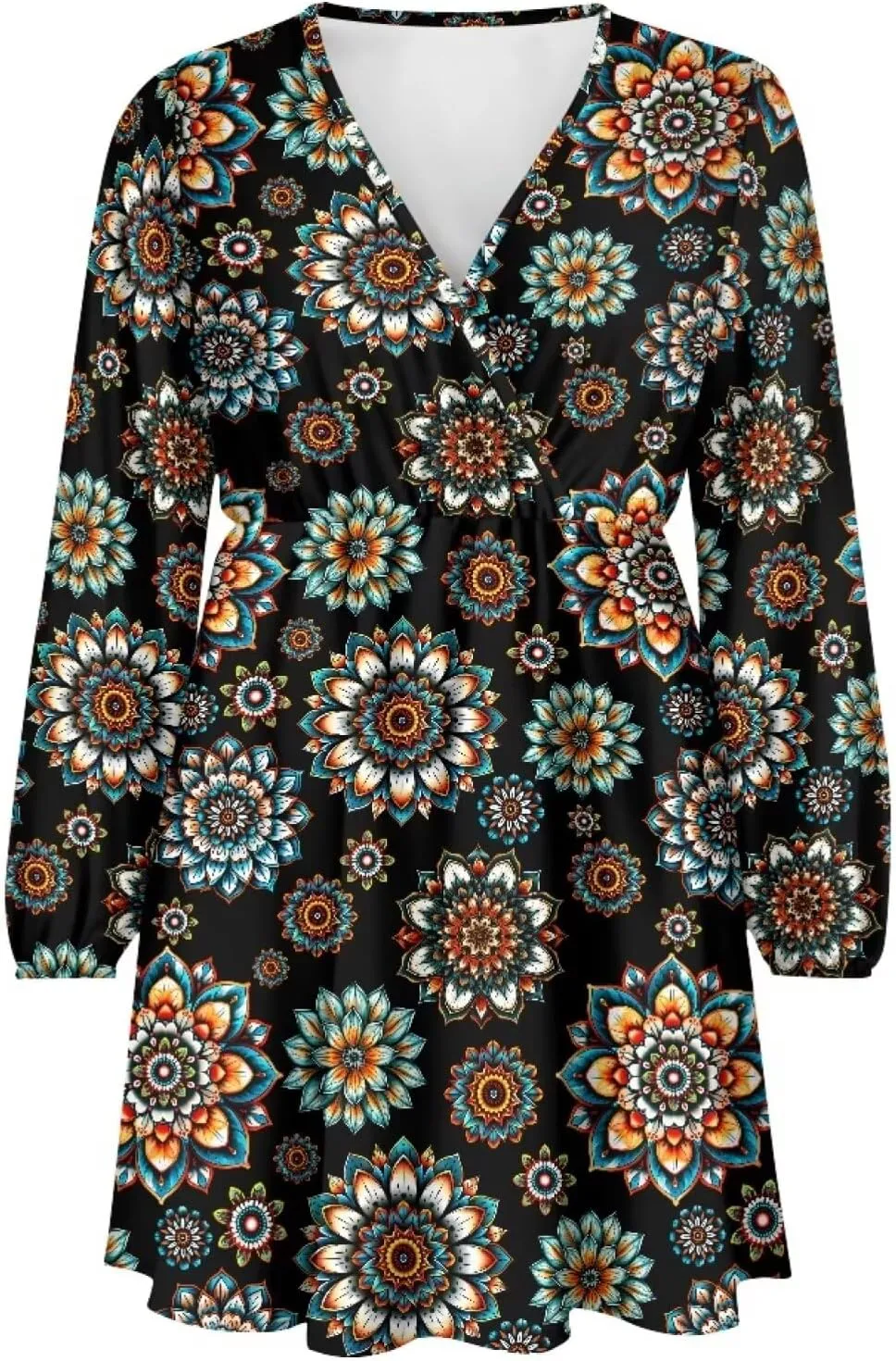 Biyejit Casual Tunic Dress for Women V Neck Ruffle Long Sleeve Dresses Loose Flowy Beach Cover Up Swing Dress