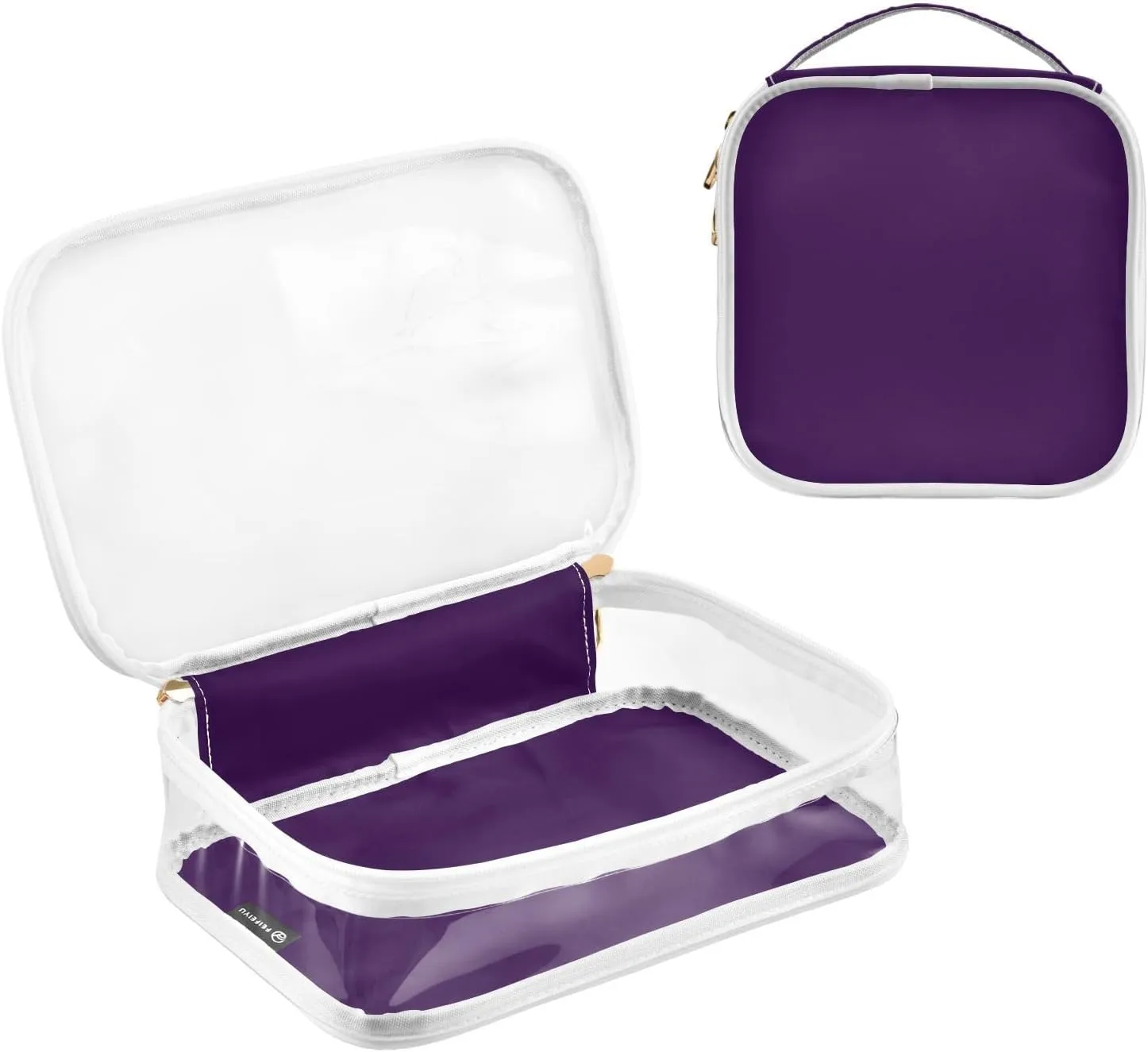 Black Purple Clear Makeup Bags TSA Approved Toiletry Bag for Women Men Cosmetic Bags with Zipper Carry On Airport Airline Compliant Bag Quart Size PVC Travel Bags for Toiletries Cosmetics, 2 Pack