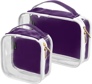 Black Purple Clear Makeup Bags TSA Approved Toiletry Bag for Women Men Cosmetic Bags with Zipper Carry On Airport Airline Compliant Bag Quart Size PVC Travel Bags for Toiletries Cosmetics, 2 Pack