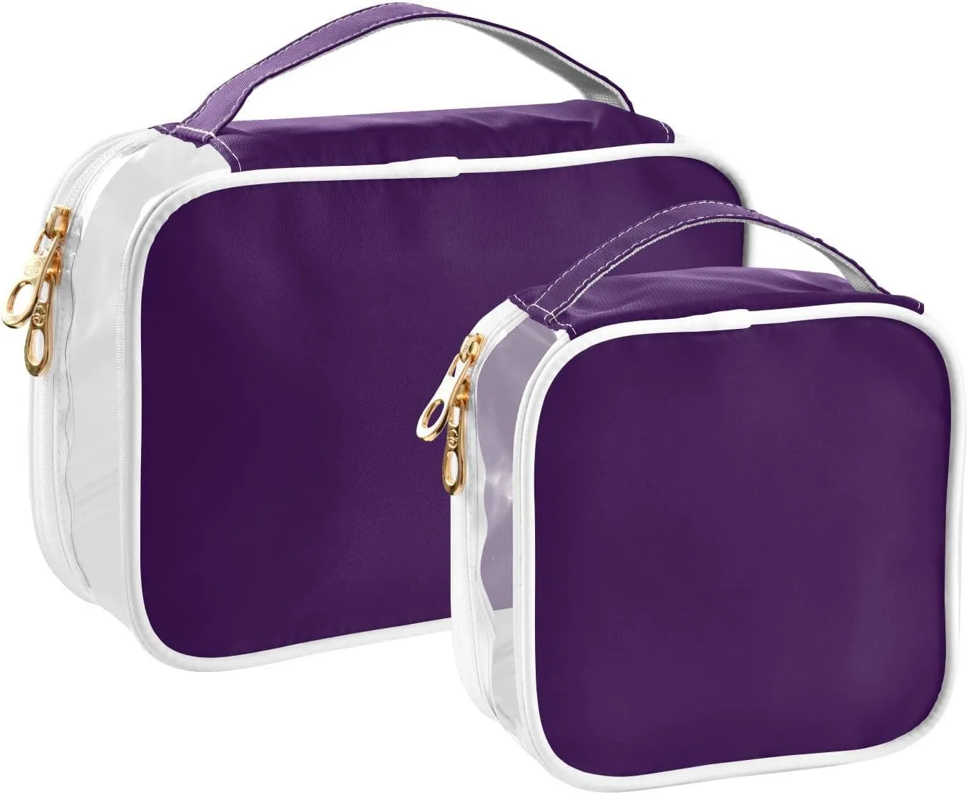 Black Purple Clear Makeup Bags TSA Approved Toiletry Bag for Women Men Cosmetic Bags with Zipper Carry On Airport Airline Compliant Bag Quart Size PVC Travel Bags for Toiletries Cosmetics, 2 Pack