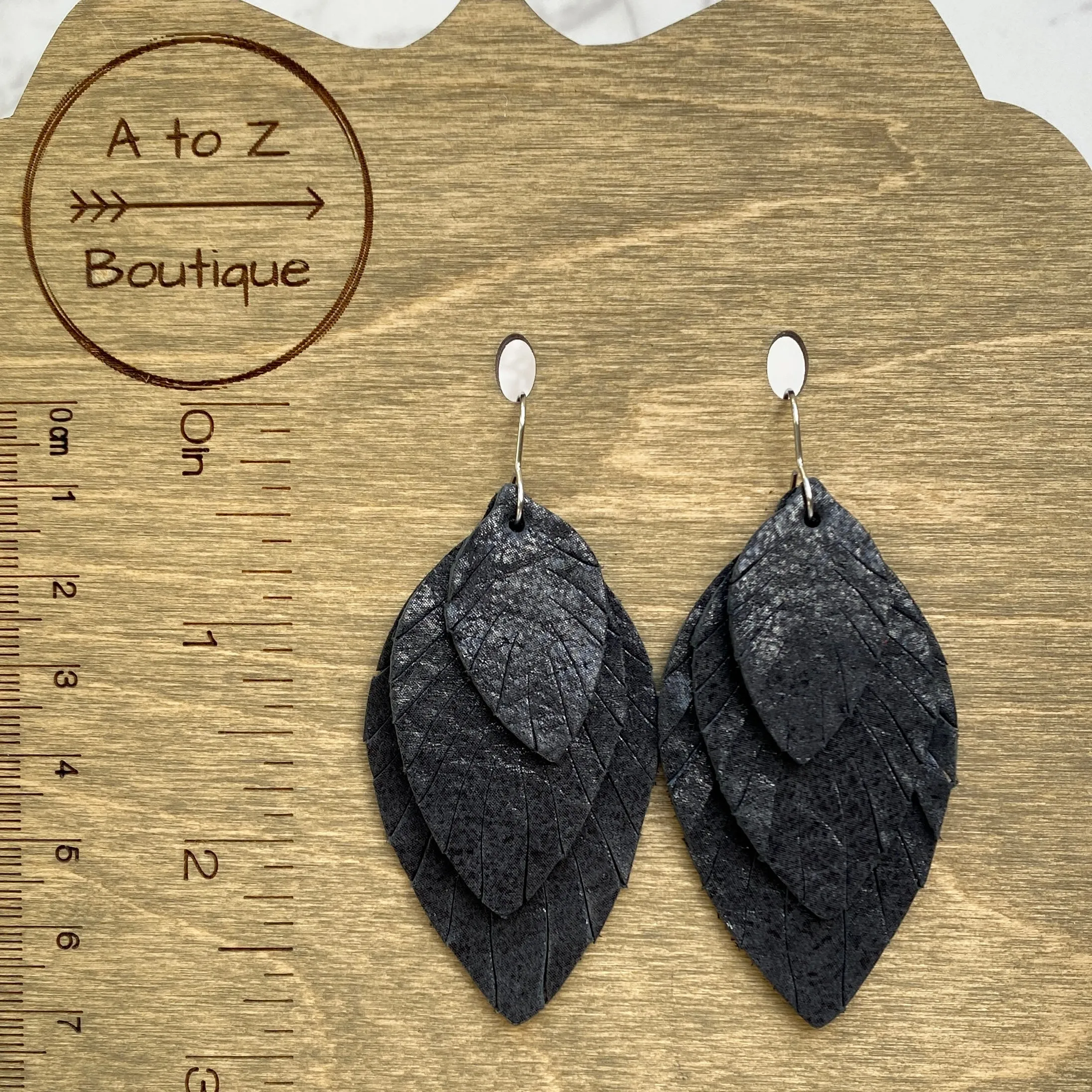 Black Small Fat Feather Earrings