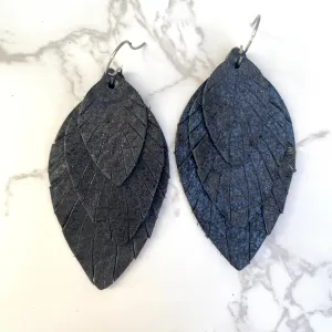 Black Small Fat Feather Earrings