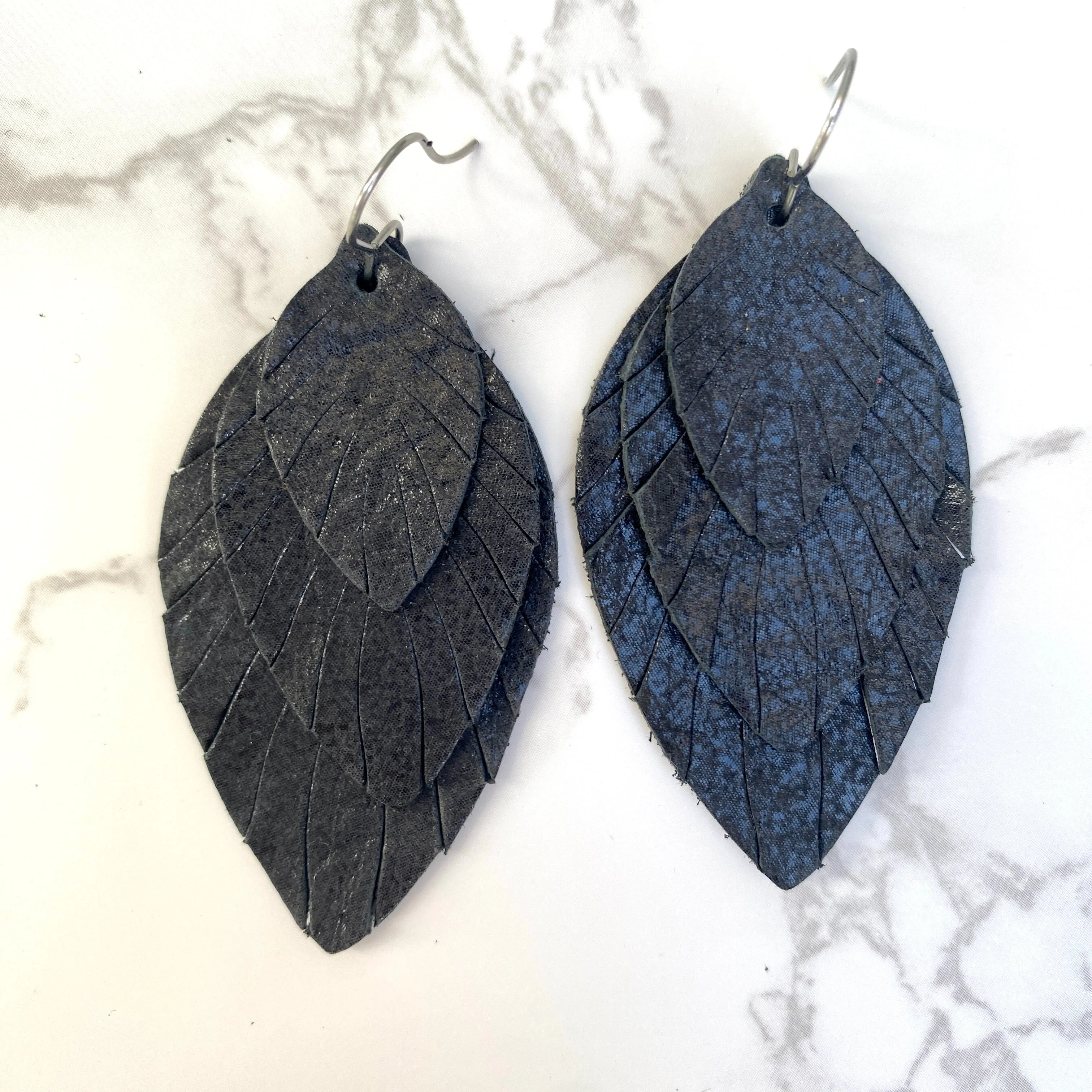 Black Small Fat Feather Earrings
