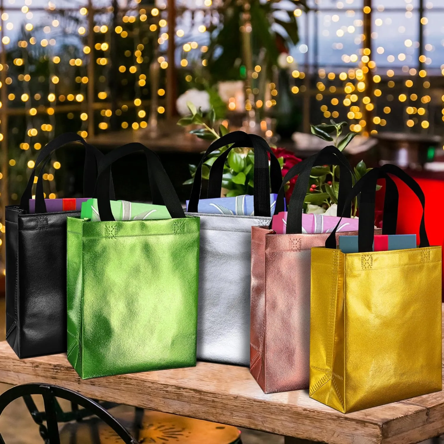 BLEWINDZ 100Pcs Medium Gift Bags Bulk  10.2" Reusable Gift Bag with Handles - Ideal as Party Favor Bags, Shopping Bag (10 Colors)