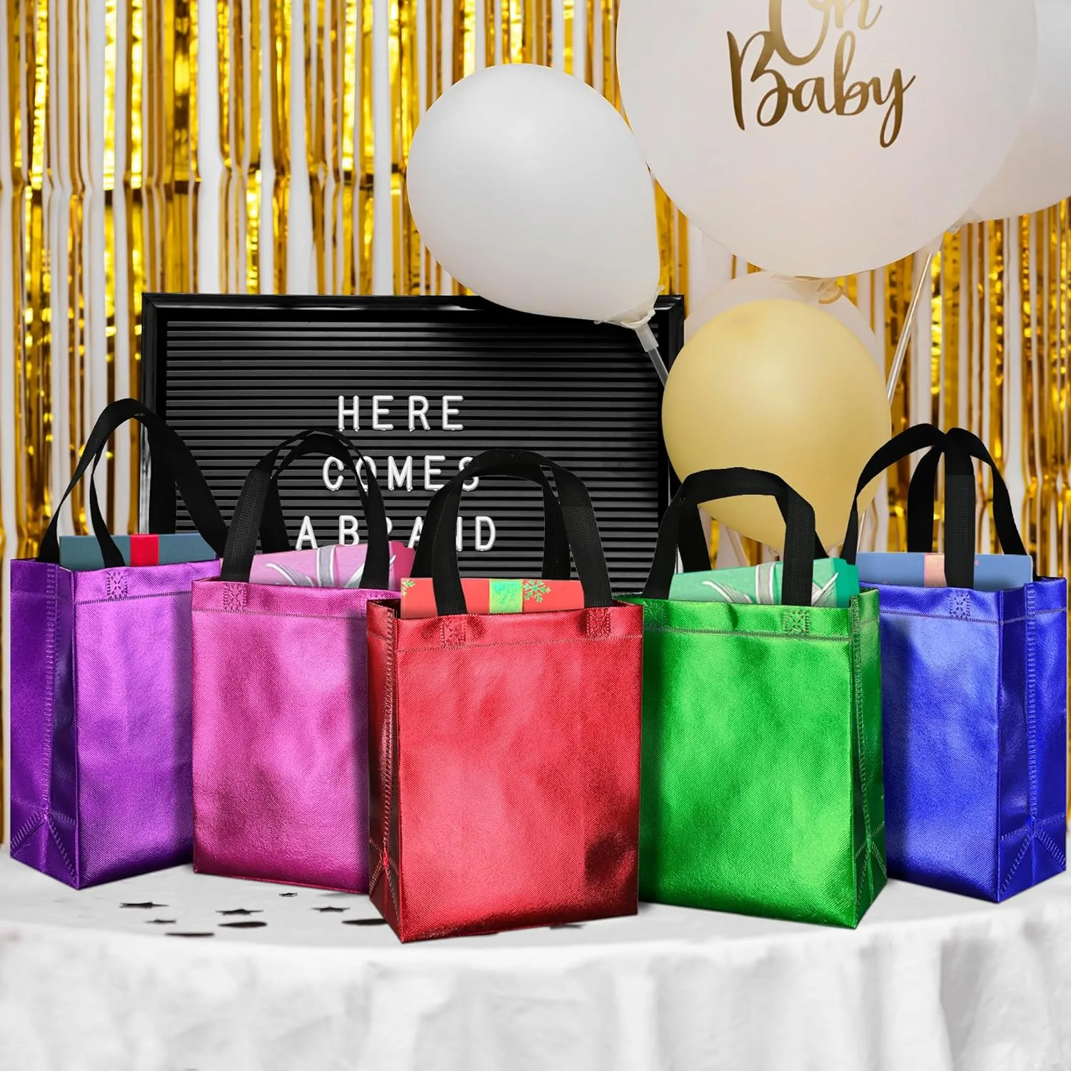 BLEWINDZ 100Pcs Medium Gift Bags Bulk  10.2" Reusable Gift Bag with Handles - Ideal as Party Favor Bags, Shopping Bag (10 Colors)