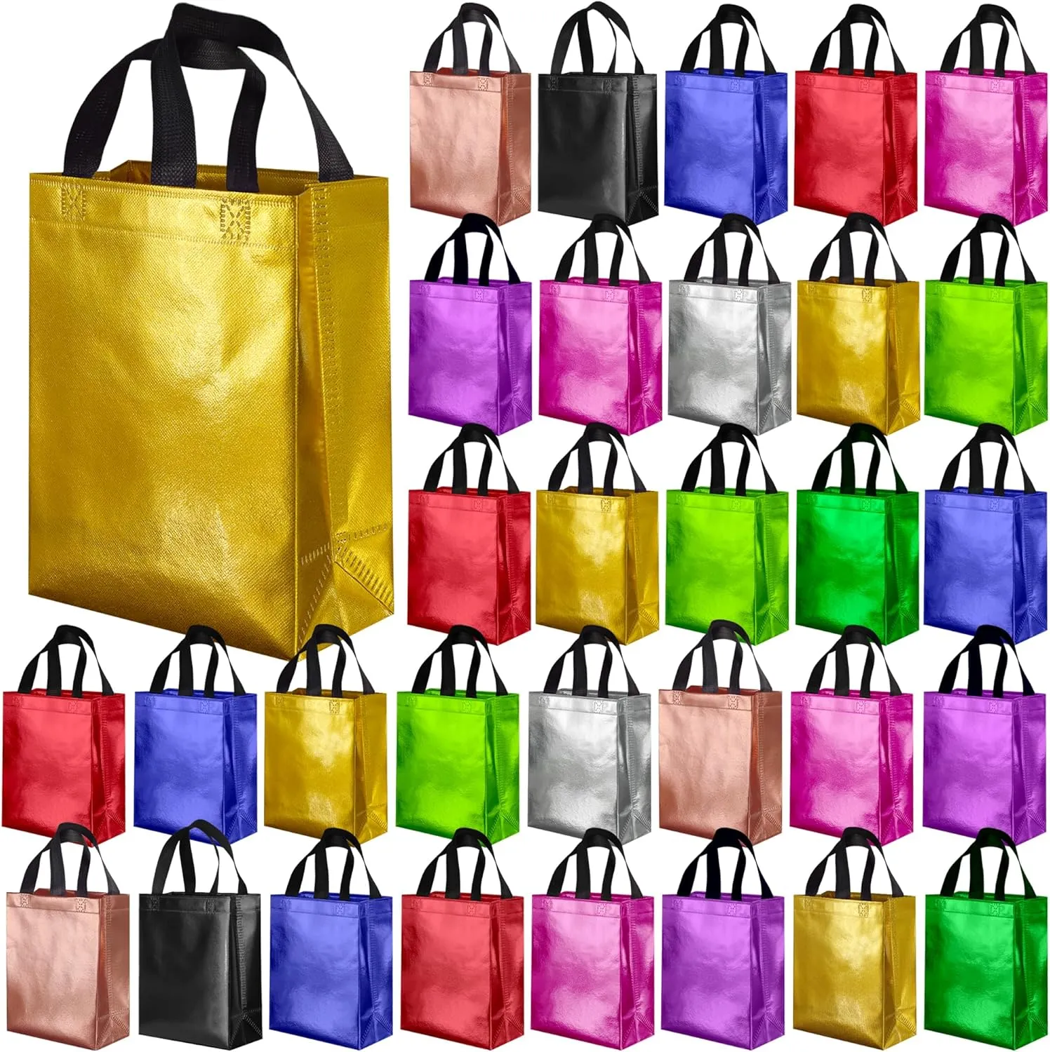 BLEWINDZ 100Pcs Medium Gift Bags Bulk  10.2" Reusable Gift Bag with Handles - Ideal as Party Favor Bags, Shopping Bag (10 Colors)