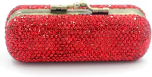 Bling Rhinestone Crystal Lipstick Case Holder Organizer bag Cosmetic Storage for Women's Lipstick Jewelry Kit (Red)
