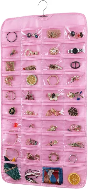 Bloss Mothers Day Gifts, Hanging Jewelry Organizer, Double Sided 80 Pocket Jewelry Chain Storage Bag 2 Layer of Fabric Jewelry Organizer Holder for Necklace Bracelet Earring Ring Chain
