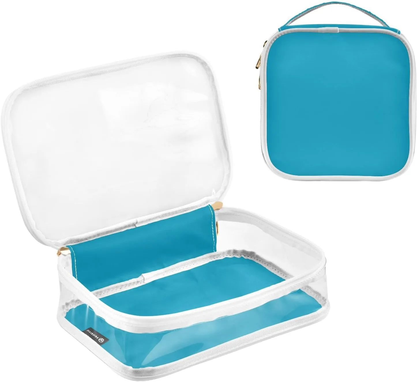 Blue Clear Makeup Bags TSA Approved Toiletry Bag for Women Men Cosmetic Bags with Handle Carry On Airport Airline Compliant Bag Quart Size PVC Travel Bags for Toiletries Business, 2 Pack