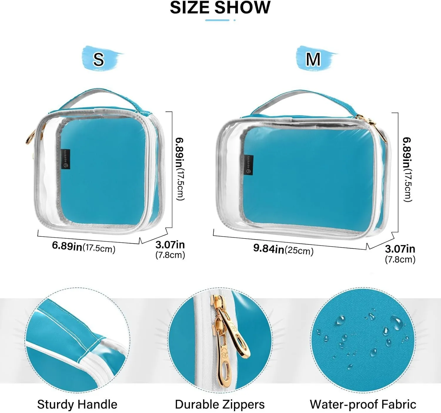 Blue Clear Makeup Bags TSA Approved Toiletry Bag for Women Men Cosmetic Bags with Handle Carry On Airport Airline Compliant Bag Quart Size PVC Travel Bags for Toiletries Business, 2 Pack