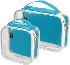 Blue Clear Makeup Bags TSA Approved Toiletry Bag for Women Men Cosmetic Bags with Handle Carry On Airport Airline Compliant Bag Quart Size PVC Travel Bags for Toiletries Business, 2 Pack