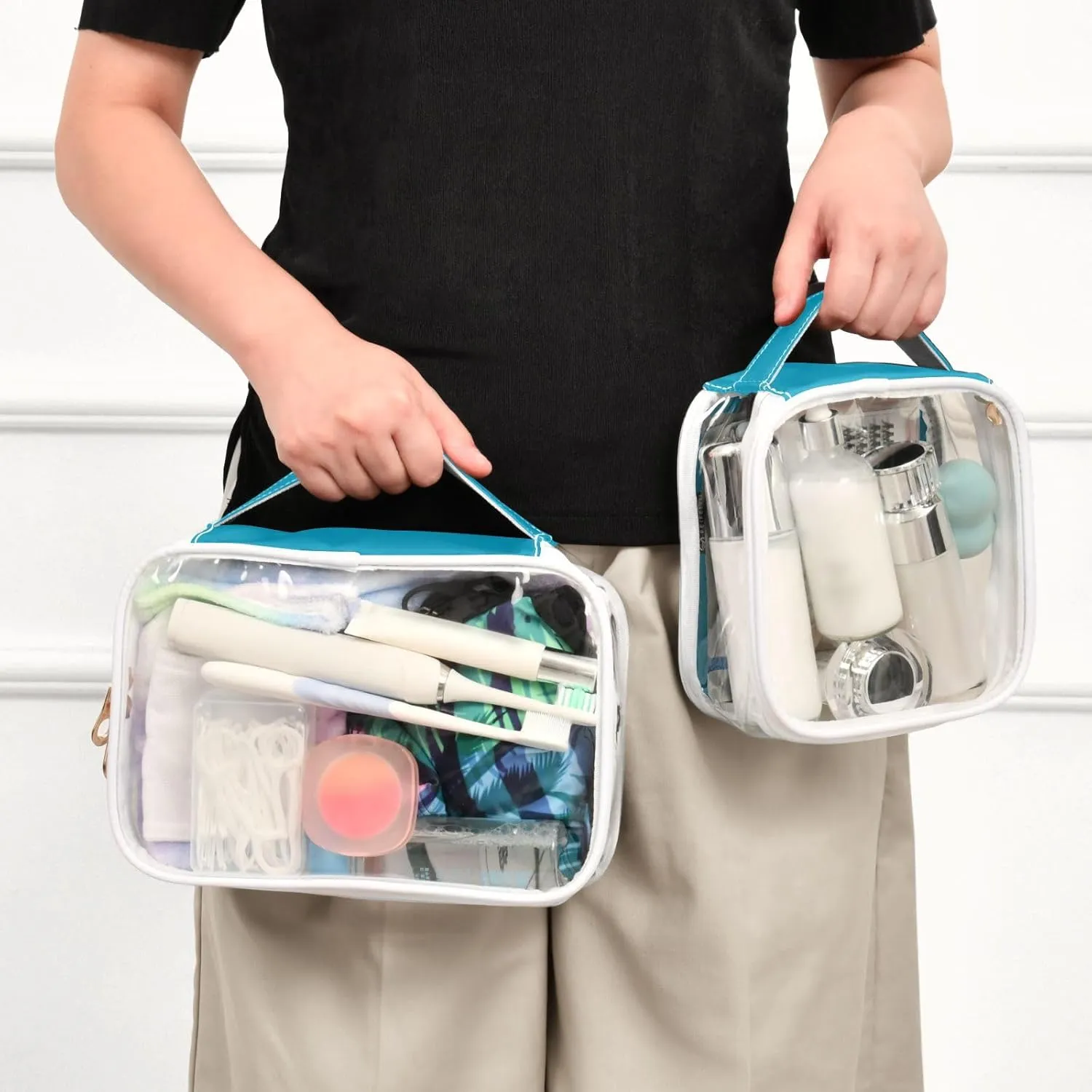 Blue Clear Makeup Bags TSA Approved Toiletry Bag for Women Men Cosmetic Bags with Handle Carry On Airport Airline Compliant Bag Quart Size PVC Travel Bags for Toiletries Business, 2 Pack