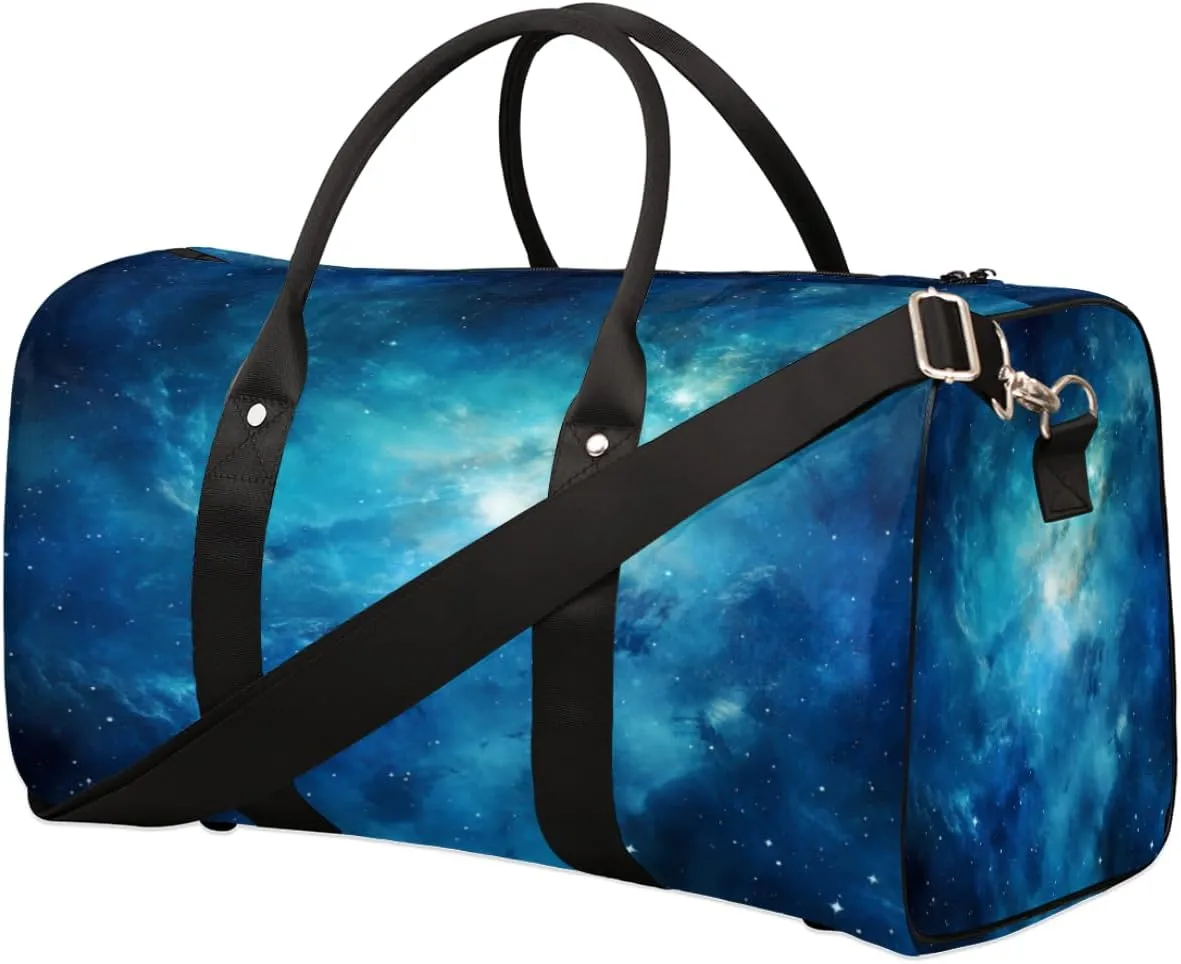 Blue Galaxy Universe Nebula Travel Duffel Bag for Women Men, Sport Tote Gym Bag Foldable Weekender Overnight Bag Waterproof Carry On Luggage Bag