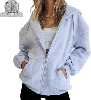 Bocianelli Womens Zip Up Hoodies Satin lined Hoodies Oversized Sweatshirts Fall Sweaters Casual Y2K Jackets 2024 Clothes
