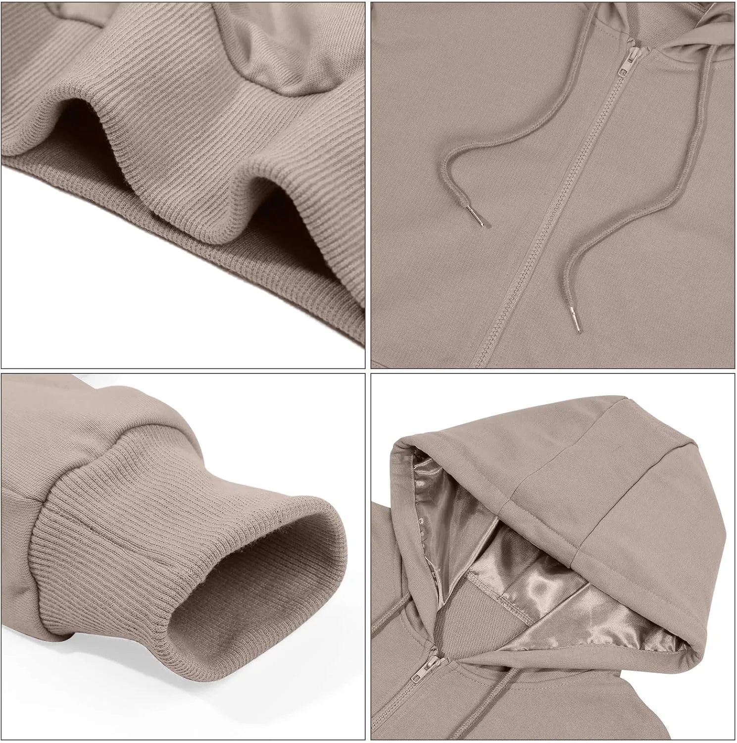 Bocianelli Womens Zip Up Hoodies Satin lined Hoodies Oversized Sweatshirts Fall Sweaters Casual Y2K Jackets 2024 Clothes