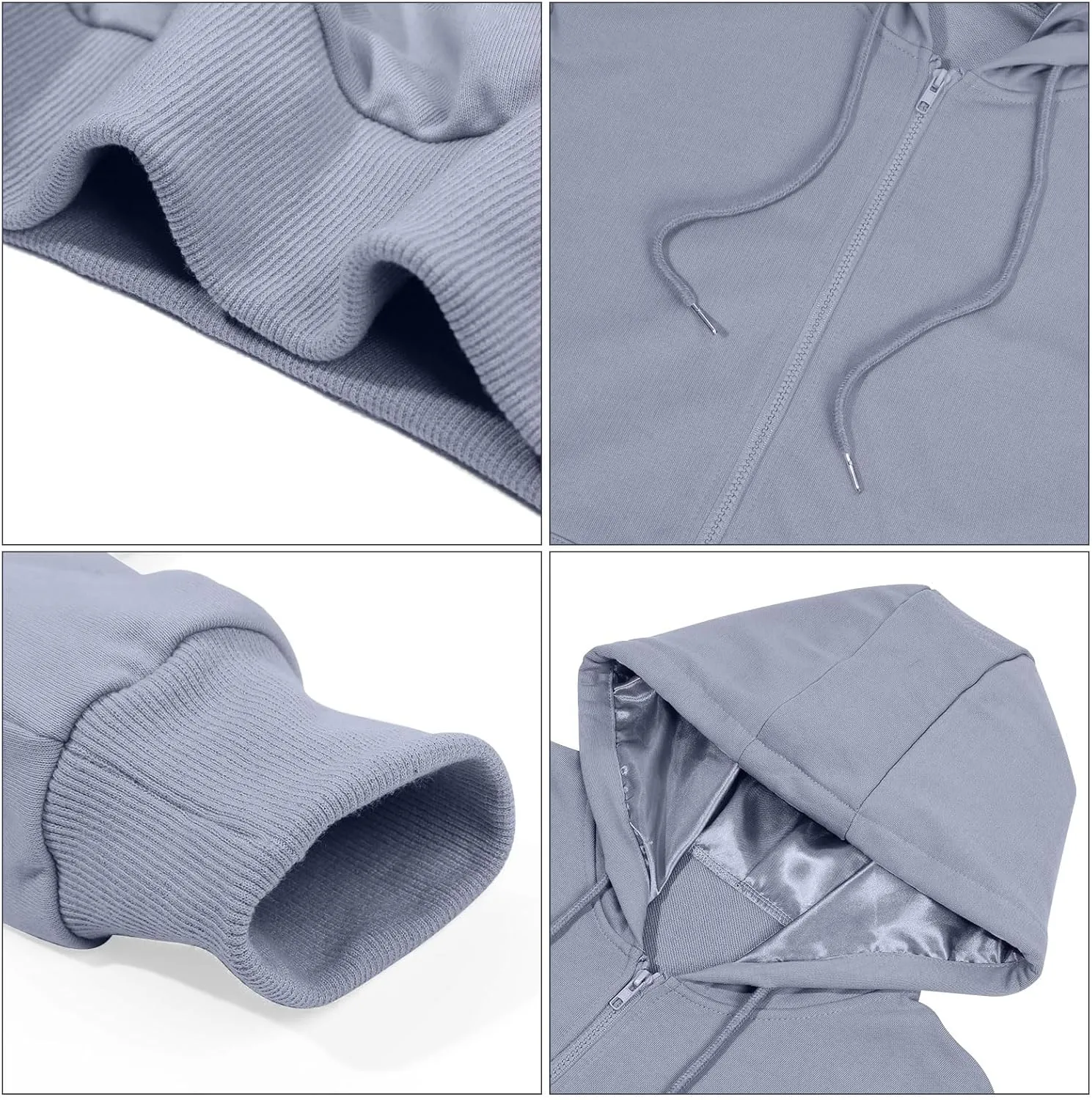 Bocianelli Womens Zip Up Hoodies Satin lined Hoodies Oversized Sweatshirts Fall Sweaters Casual Y2K Jackets 2024 Clothes