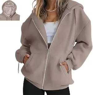 Bocianelli Womens Zip Up Hoodies Satin lined Hoodies Oversized Sweatshirts Fall Sweaters Casual Y2K Jackets 2024 Clothes