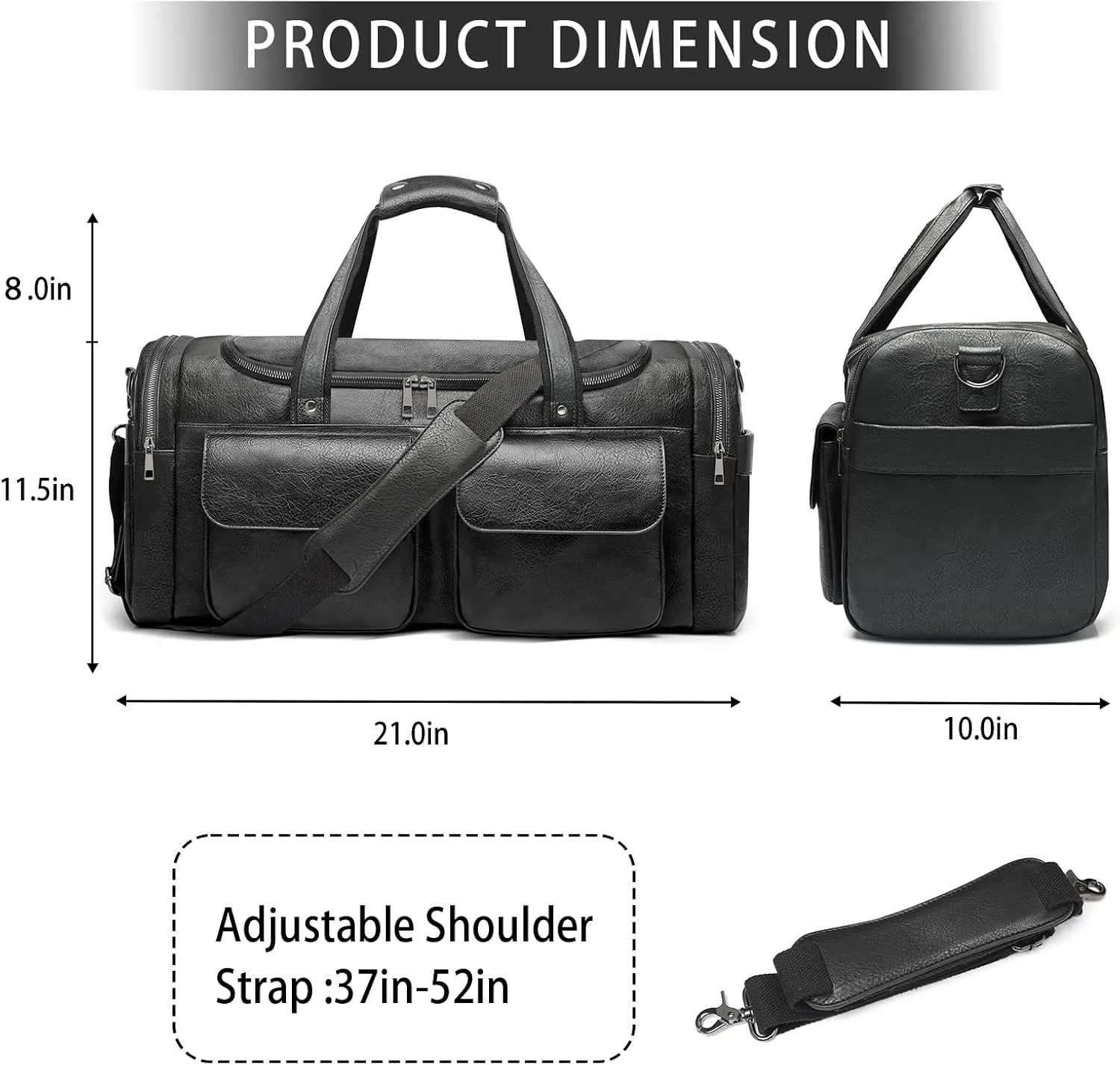 BOLOSTA Travel Duffel Bag for Men Women, Large PU Leather Carry on Duffle Bags for Traveling, Waterproof Overnight Weekender Duffel Bag with Shoe Compartment - Perfect for Daily Use/Birthday Gift
