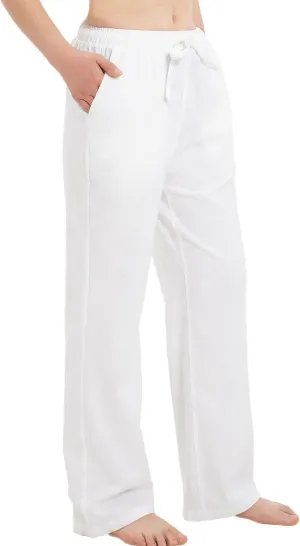 Bonnorth Women's Cotton Linen Elastic Drawstring Waist Loose Wide Leg Solid Pants with Pockets