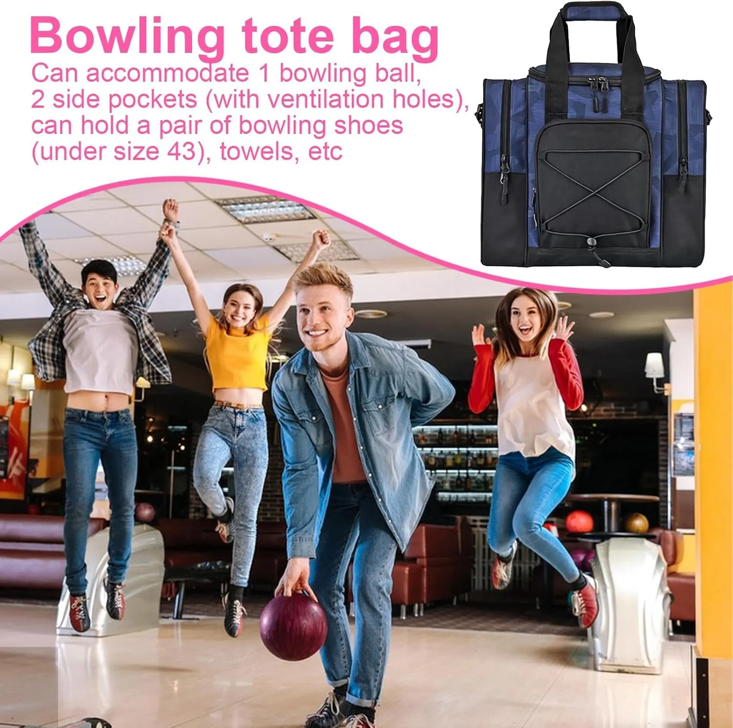 Bowling Bags - Bowling Ball Tote Bag For 1 Ball - Multifunctional Handbag With Adjustable Belt Padded Compartment Fits Bowling Ball Shoes For Women Men Bowling Tote Bag Single Ball Bag
