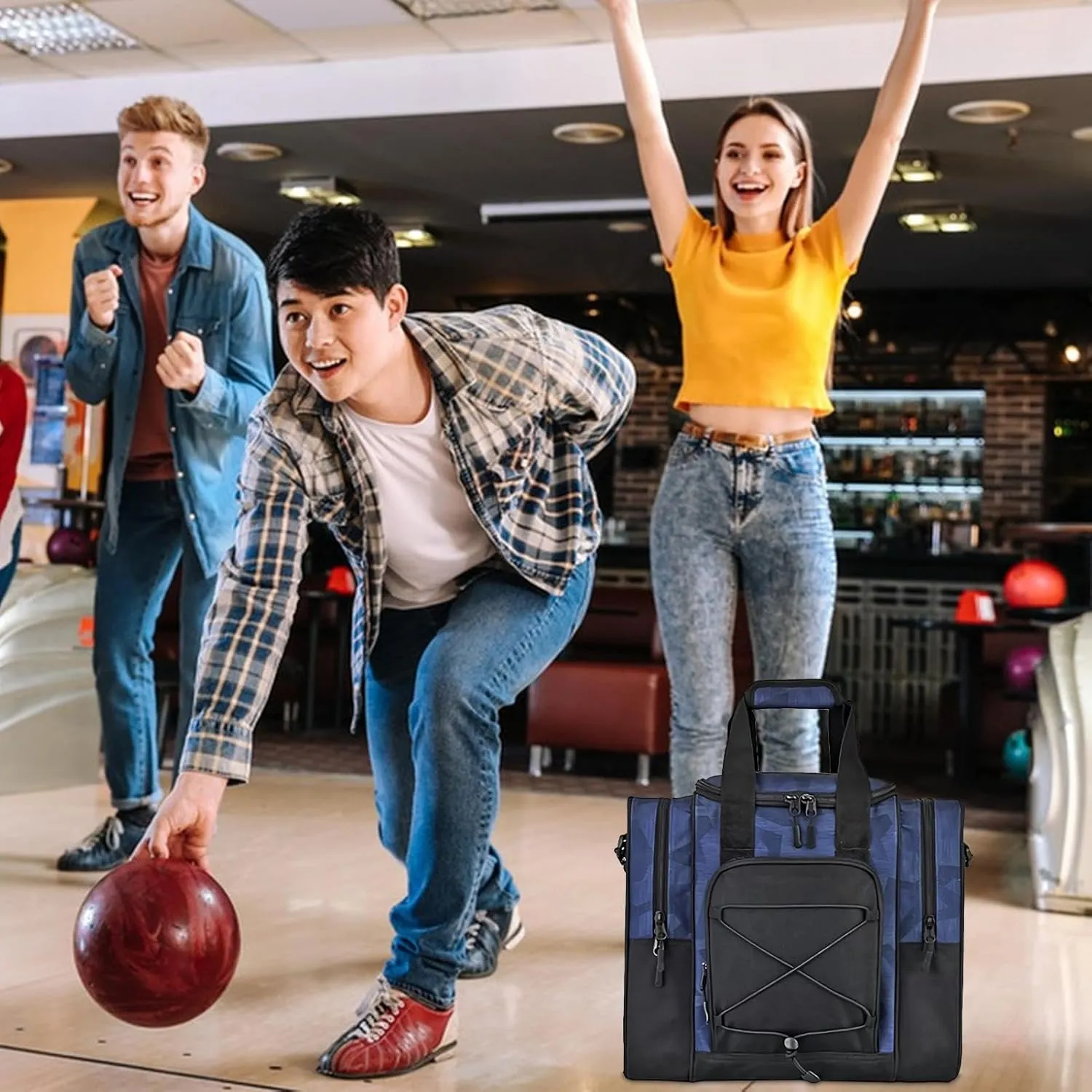 Bowling Bags - Bowling Ball Tote Bag For 1 Ball - Multifunctional Handbag With Adjustable Belt Padded Compartment Fits Bowling Ball Shoes For Women Men Bowling Tote Bag Single Ball Bag