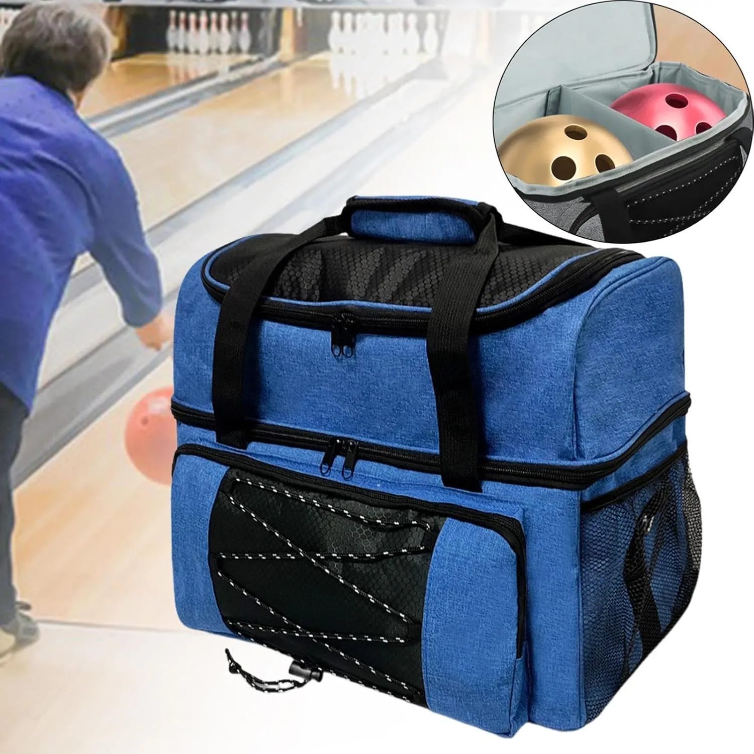 Bowling Ball Bag with Shoe Compartment Multipurpose Large Capacity Bowling Bag for 2 Balls Bowling Storage Bag for Travel Gym