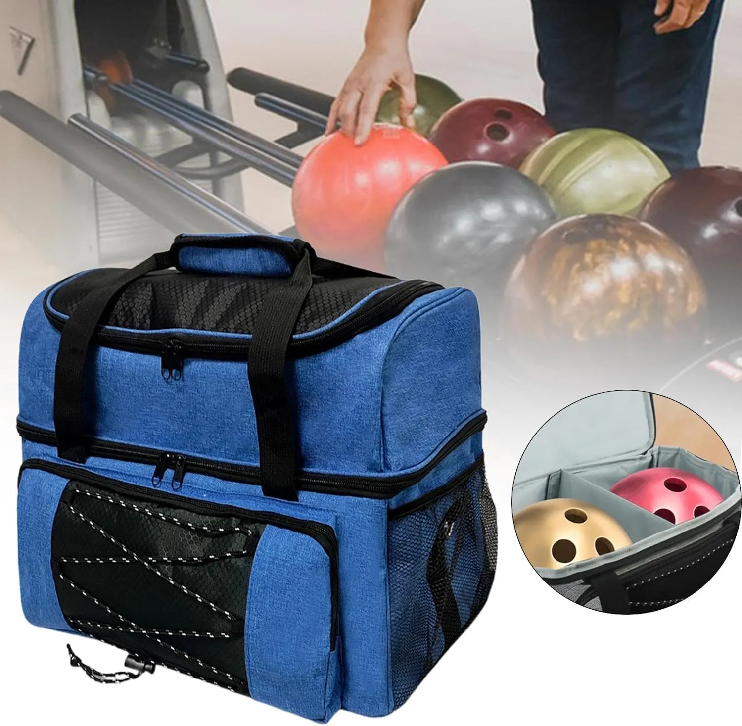 Bowling Ball Bag with Shoe Compartment Multipurpose Large Capacity Bowling Bag for 2 Balls Bowling Storage Bag for Travel Gym