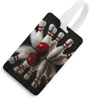 Bowling Ball Strikes Bowling Pins Sports Luggage Tags for Suitcases TPU Baggage Handbag Tag with Name ID Card Travel Accessories White-Style