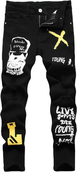 Boy's Skinny Fit Ripped Distressed Stretch Fashion Denim Jeans Pants