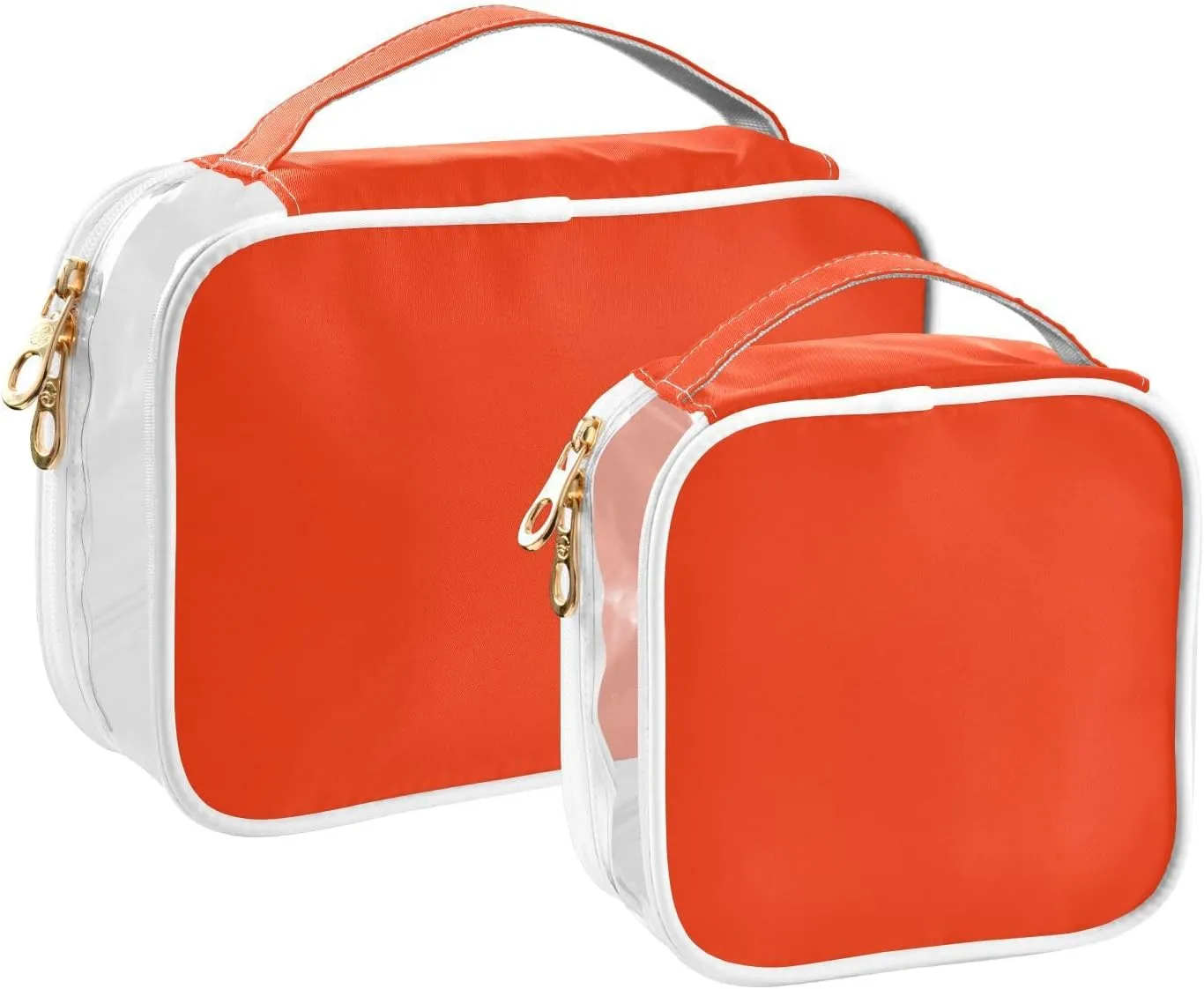 Bright Orange Clear Makeup Bags TSA Approved Toiletry Bag for Women Men Cosmetic Bags with Zipper Carry On Airport Airline Compliant Bag Quart Size PVC Travel Bags for Toiletries Liquids, 2 Pack