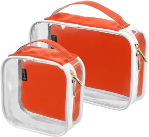 Bright Orange Clear Makeup Bags TSA Approved Toiletry Bag for Women Men Cosmetic Bags with Zipper Carry On Airport Airline Compliant Bag Quart Size PVC Travel Bags for Toiletries Liquids, 2 Pack