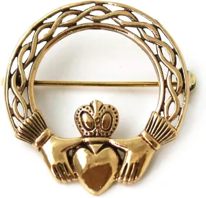 Bronze Norse Irish Claddagh Brooches, Clothes Fasteners - Cloak/Scarf/Shawl Pin, Nordic Vintage Jewelry