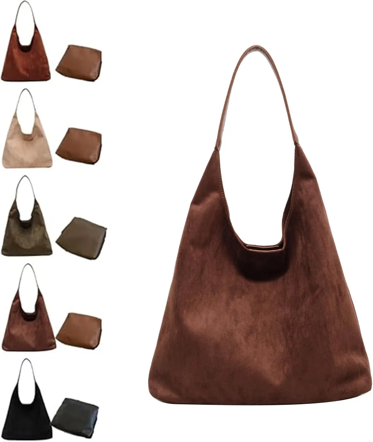 Brown Tote Bag, Tote Bags for Women Suede Hobo Bags, Womens Purse Slouchy Hobo Handbag Retro Top Handle Bags