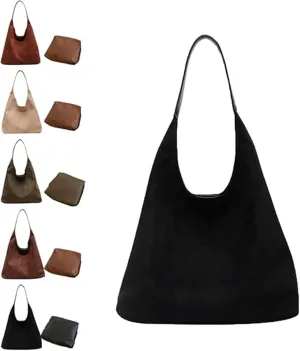 Brown Tote Bag, Tote Bags for Women Suede Hobo Bags, Womens Purse Slouchy Hobo Handbag Retro Top Handle Bags