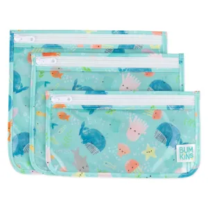 Bumkins Travel Bag, Toiletry, TSA Approved Pouch, Zip Bag, Quart Size Airline Compliant, Clear-Sided, Baby, Diaper Bag Organization, Makeup, Accessories, Packing, Set of 3 Sizes, Ocean Life Blue