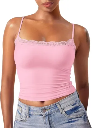 Camisole Tops for Women,Square Neck Lace Tank Tops Adjustable Spaghetti Straps Sleeveless Summer Outdoor Undershirt
