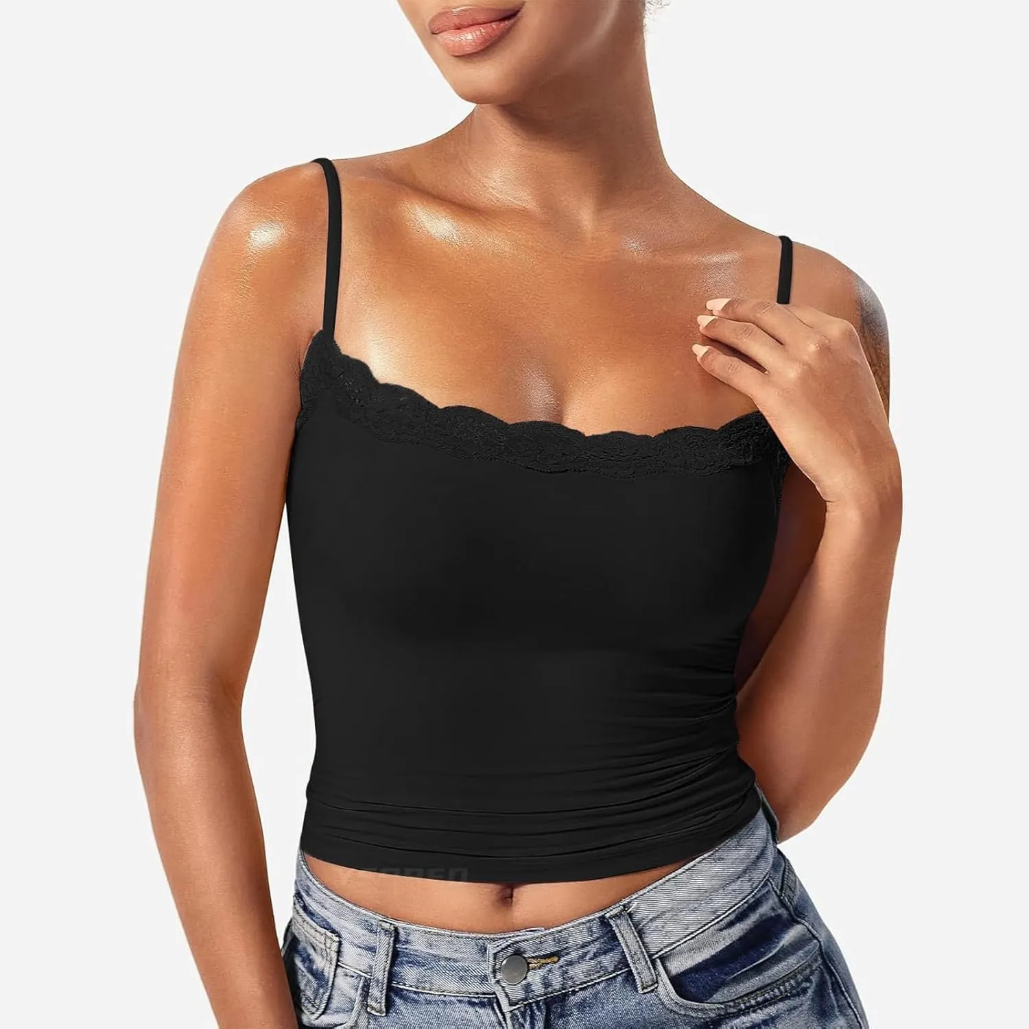 Camisole Tops for Women,Square Neck Lace Tank Tops Adjustable Spaghetti Straps Sleeveless Summer Outdoor Undershirt