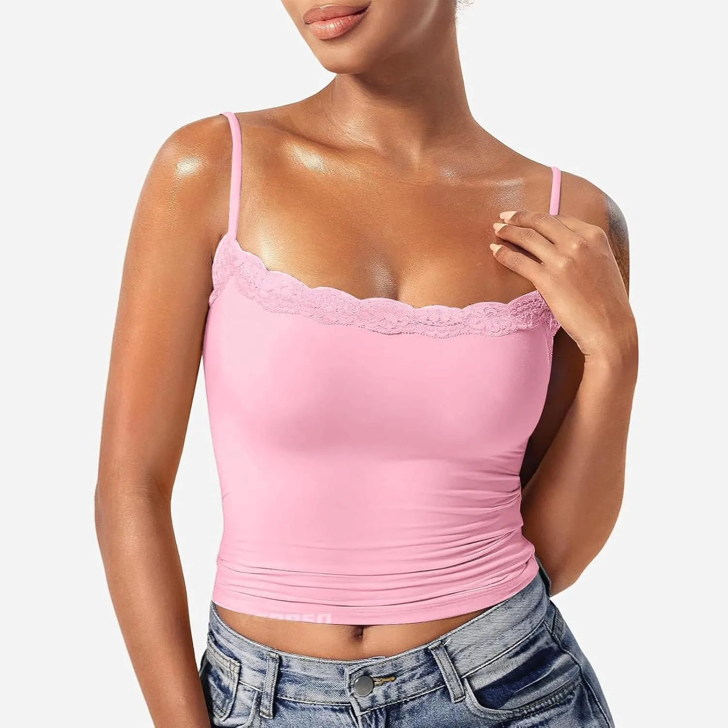 Camisole Tops for Women,Square Neck Lace Tank Tops Adjustable Spaghetti Straps Sleeveless Summer Outdoor Undershirt