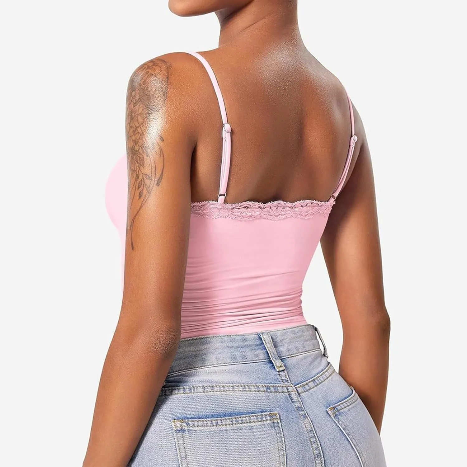 Camisole Tops for Women,Square Neck Lace Tank Tops Adjustable Spaghetti Straps Sleeveless Summer Outdoor Undershirt