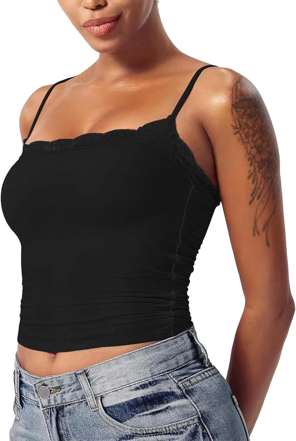 Camisole Tops for Women,Square Neck Lace Tank Tops Adjustable Spaghetti Straps Sleeveless Summer Outdoor Undershirt