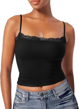 Camisole Tops for Women,Square Neck Lace Tank Tops Adjustable Spaghetti Straps Sleeveless Summer Outdoor Undershirt