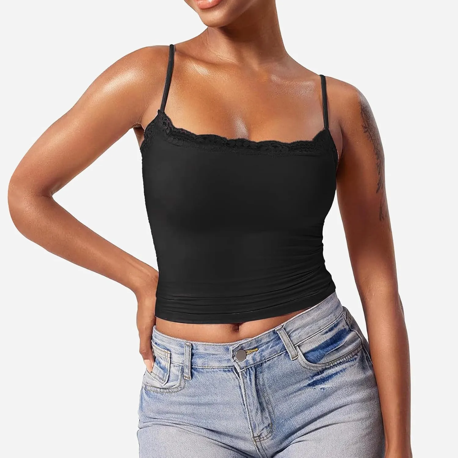 Camisole Tops for Women,Square Neck Lace Tank Tops Adjustable Spaghetti Straps Sleeveless Summer Outdoor Undershirt