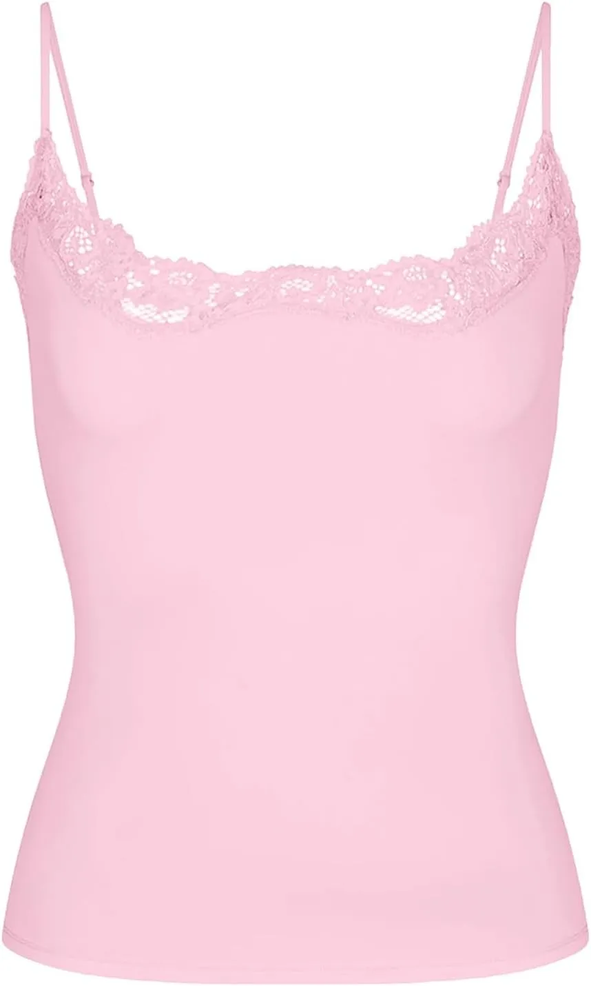 Camisole Tops for Women,Square Neck Lace Tank Tops Adjustable Spaghetti Straps Sleeveless Summer Outdoor Undershirt