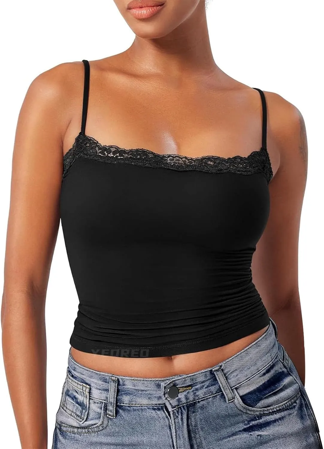 Camisole Tops for Women,Square Neck Lace Tank Tops Adjustable Spaghetti Straps Sleeveless Summer Outdoor Undershirt