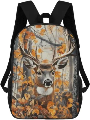 Camouflage Forests Deer 17 Inch Shoulder Backpack Fashion Laptop Bag Travel Daypack for Camping Hiking